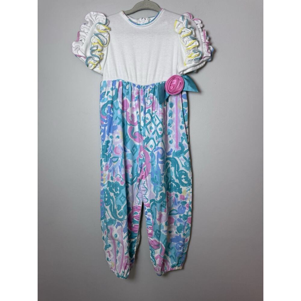 Isabella Vintage Little Girls Floral Playsuit Pants 80s 90s 3T/4T
